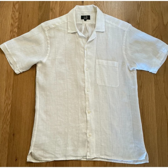 Dunhill 100% Linen Short Sleeve Shirt White M Made in Portugal British Luxury
